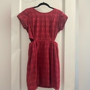 Red eyelet Madewell mini dress with cutouts